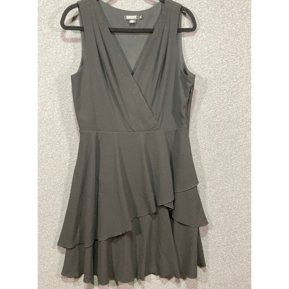 DKNY Womens Black Tiered Ruffle Fit and Flare Sleeveless Cocktail Dress Size 12